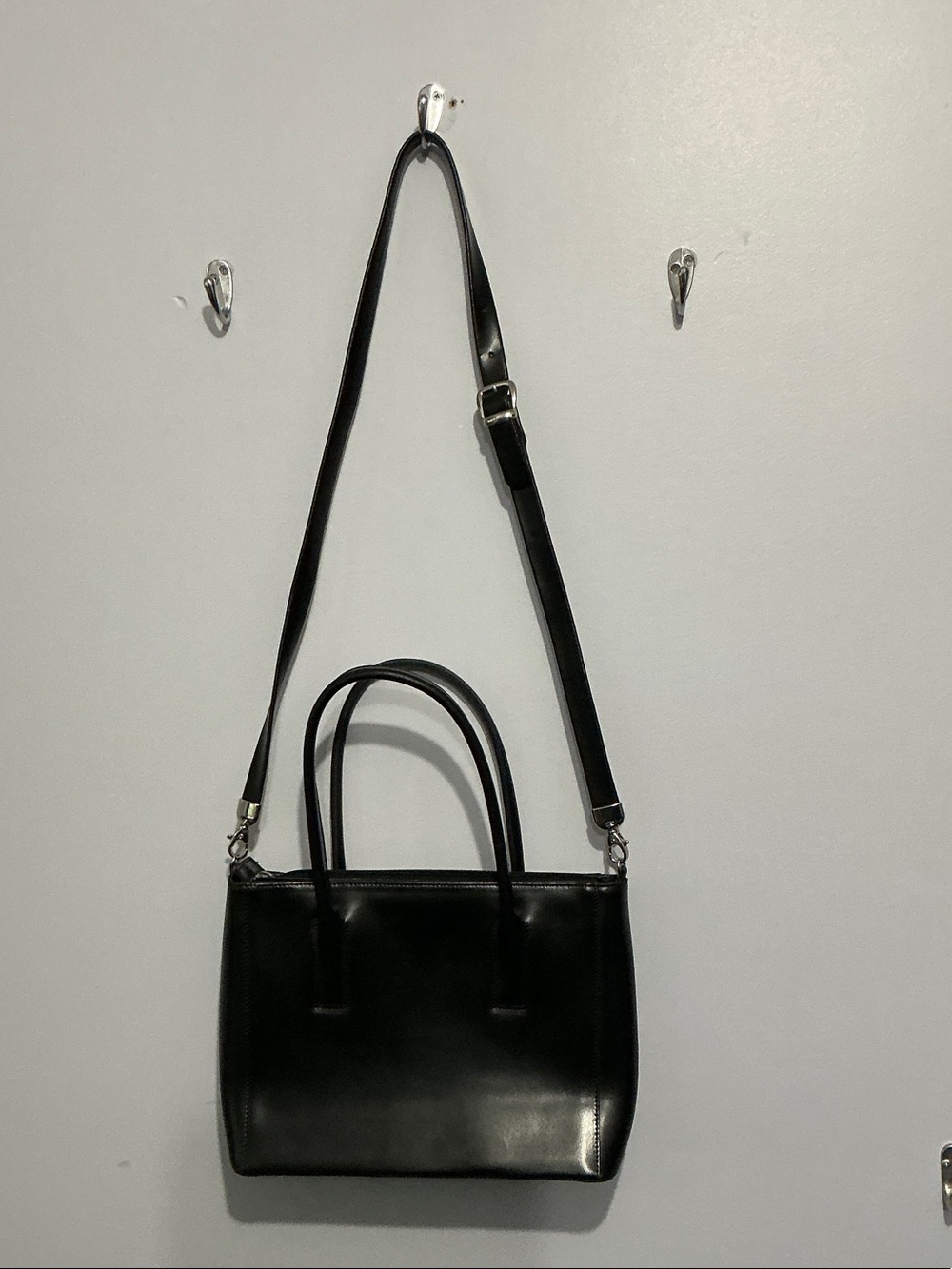 Black Leather Convertible Shoulder Bag- Made in Italy